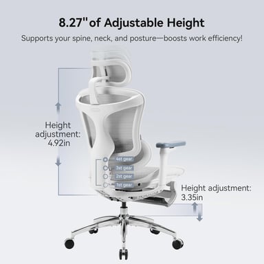 SIHOO Doro C300 Fauteuil de Bureau Ergonomique JT - Accoudoirs 3D, Soutien Lombaire Auto-ajustable, Mécanisme à Bascule - Dossier en Maille - 3 Positions d'Inclinaison - Blanc