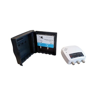 Kit preamplificador 4G 700 MHz + fuente de alimentación - 1 entrada 2 salidas - UHF - Ganancia regulable 25dB