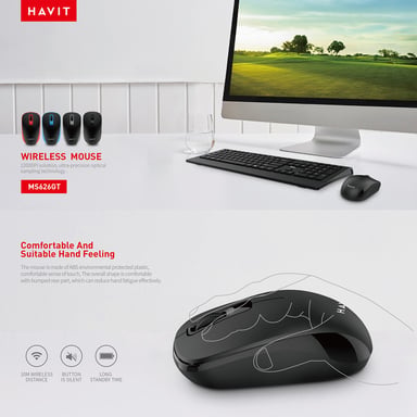 HAVIT MS626GT Mouse da ufficio senza fili a 2,4 Ghz - 3 pulsanti - Portata 10 metri - Ricevitore Nano