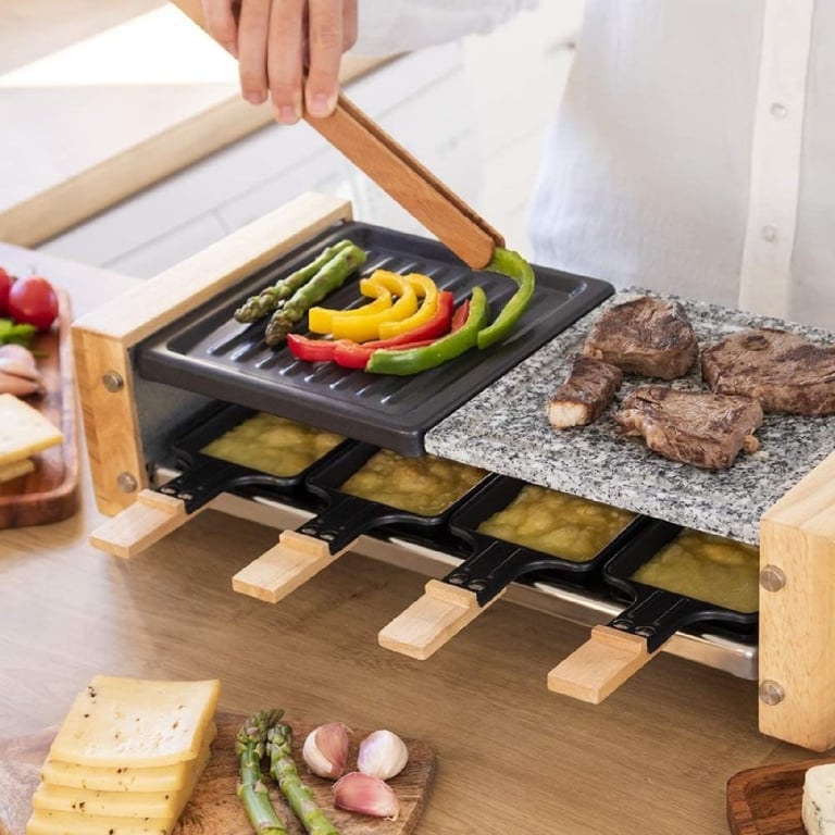 Cecotec Raclette Cheese&Grill 8400 Wood MixGrill. Surface mixte gril et plancha Thermostat réglable 8 poêlons individuels Design amovible - vue 2