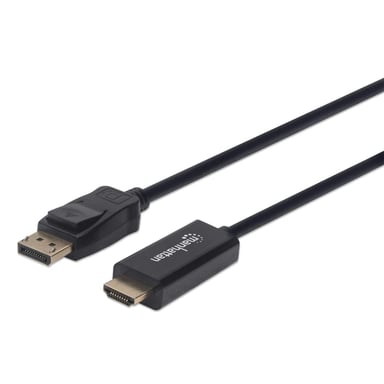 Manhattan Cable DisplayPort 1.2 a HDMI, 4K@60 Hz, 1,8 m, macho a macho, DP con pestaña de bloqueo, negro, no bidireccional, garantía 3 años, equivalen