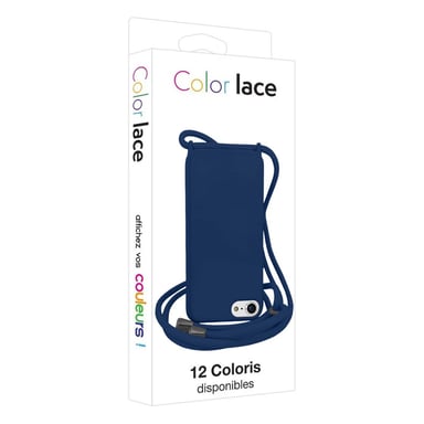 Coque pour iPhone 7 / 8 en TPU Premium Color Lace avec Cordon Tour de Cou Bleu marine
