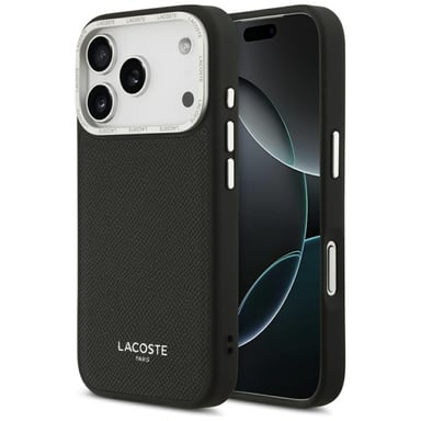 Custodia Lacoste Champs-Élysées Silver Logo MagSafe per iPhone 17 Pro, nera
