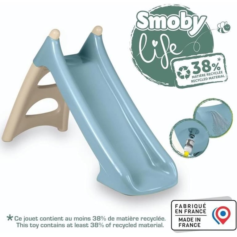 Toboggan de jardin SMOBY Life XS Bleu 90 cm, échelle amovible, marches antidérapantes, surface Anti-UV - Neuf