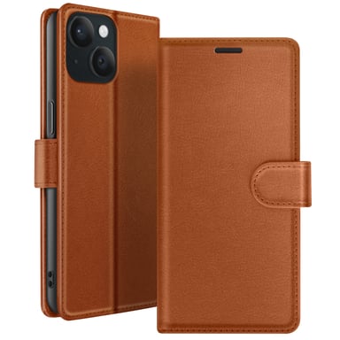 Zanaé Funda tipo cartera para iPhone 15 con soporte y lengüeta magnética Marrón