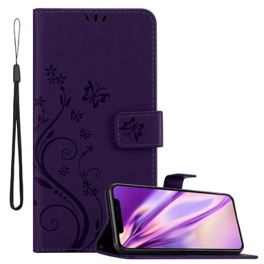 Coque pour Apple iPhone 11 PRO MAX en LILAS FONCÉ FLORAL Housse de protection Étui au design floral avec fermeture magnétique, fonction de support et emplacements pour cartes