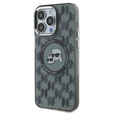 Custodia Karl Lagerfeld per iPhone 15 Pro 6,1'' nero Custodia rigida IML Monogram Karl&Choupette Head MagSafe