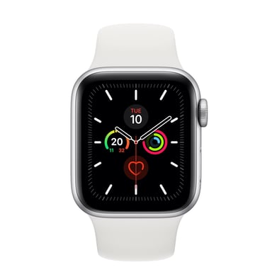Apple Watch Series 5 OLED (GPS + Cellulaire), Boitier argenté de 40 mm avec Bracelet sport, Blanc