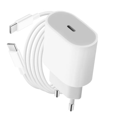 Pack Officiel Chargeur USB C 20W et Câble USB C 2m Blanc