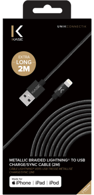 Cable de carga/sincronización Lightning® a USB (2 m), negro, con certificación MFi de Apple