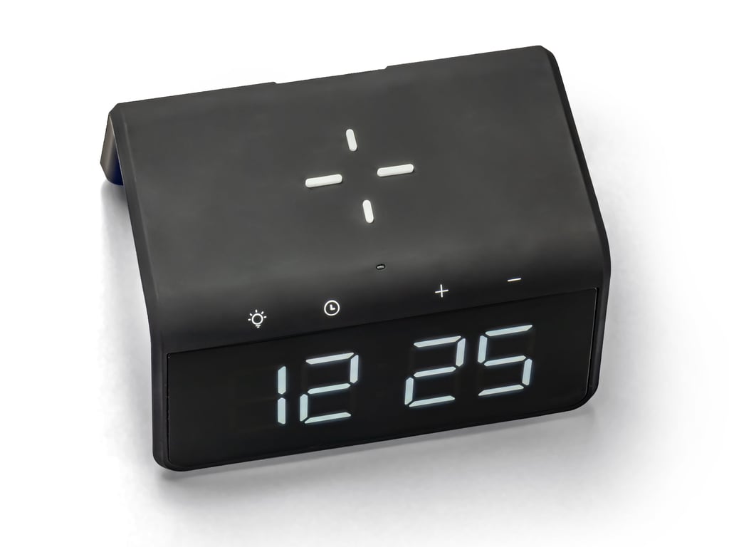 Reloj despertador digital Jupiter con cargador inalámbrico - Reloj despertador doble - Luz nocturna y luz de alarma (HCG019QI-BA)