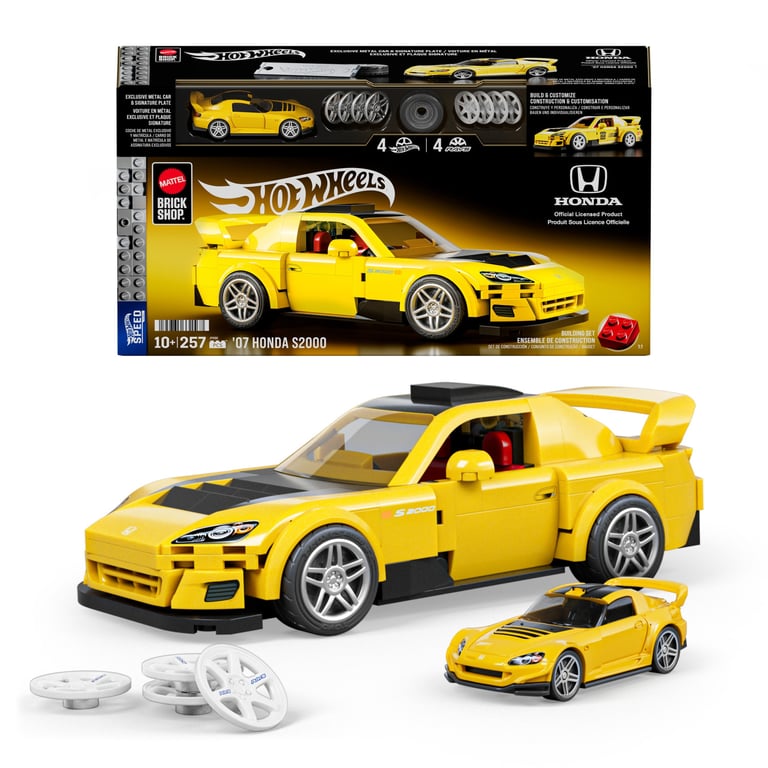 Mattel Brick Shop Hot Wheels Coffret de Construction Honda S2000 de 2007 série Speed avec 257 pièces détails réalistes et Autocollants de Personnalisation JFR88