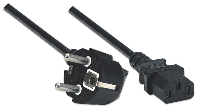 Manhattan Cable de alimentación, enchufe Schuko europeo (CEE 7/4) a conector C13 hembra, 1,8 m, 16 A, negro, garantía de por vida