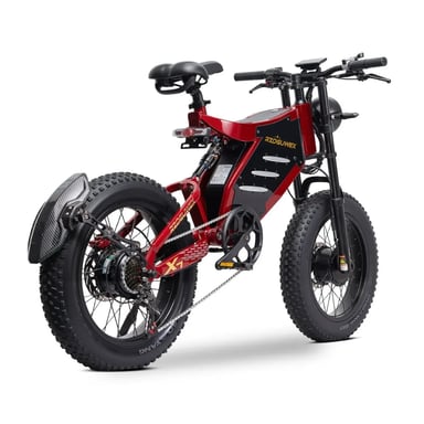 Bicicletta Elettrica X7 | Velocità Massima 55 km/h | Autonomia 90 km | Motore 1000W*2 | Batteria 48V 30Ah | Pnei da 20 PolliciT | Nero&Rosso