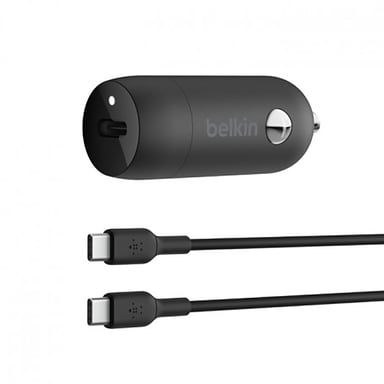 Belkin Pack Cargador de Coche USB-C 30W con Cable USB-C Ultra Rápido de 1m Negro