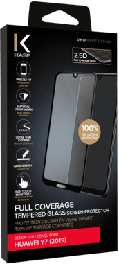 Protector de pantalla de cristal templado (100% cobertura de superficie) para Huawei Y7 2019, Negro