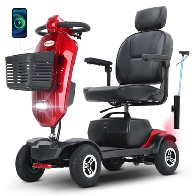 Scooter Électrique Pour Senior et PMR | SWEETRICH MAX PLUS | Vitesse Max 6 km/h | Portée de 25 km | Moteur 300W | Batterie 20Ah | Pneu Pneumatique De 9 Pouces | Rouge