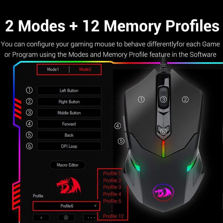 Souris Gamer Redragon CENTROPHORUS2 (M601-RGB) 6 boutons, 7200 DPI,  optique, filaire USB, rétroéclairage LED RGB - Redragon