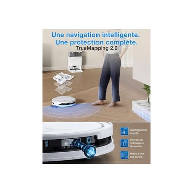 Robot aspirateur laveur ECOVACS DEEBOT T50 OMNI Gen3 Station OMNI 25 000 Pa lavage à l'eau chaude Blanc