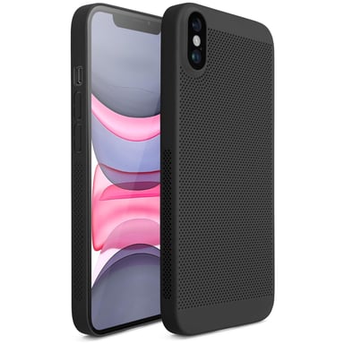 Moozy VentiGuard Coque de téléphone pour iPhone X/XS, Noir, 5,8 pouces – Housse respirante avec motif perforé pour la circulation de l'air, ventilation, coque de téléphone anti-surchauffe