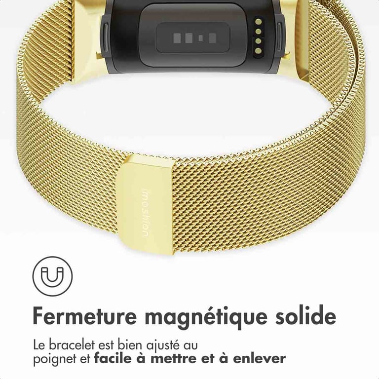 imoshion Bracelet magnétique milanais pour Fitbit Charge 5 - Taille M - Doré - Neuf