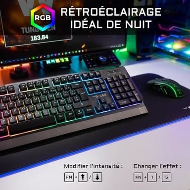 G-Lab Tungsten Keyboard Combo Wireless FR Mouse incluso +USB AZERTY Francese Nero