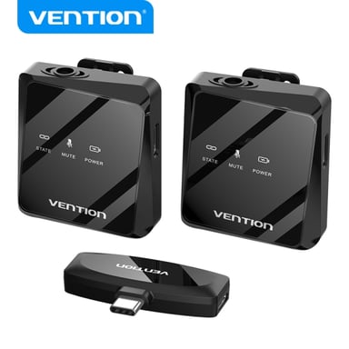 Micrófono Inalámbrico con Clip Vention NCBB0- USB Tipo-C- Incluye Receptor- 2 unidades