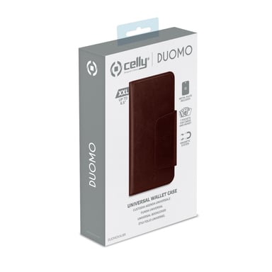 Celly Duomo funda para teléfono móvil 16,5 cm (6.5'') Funda cartera Marrón