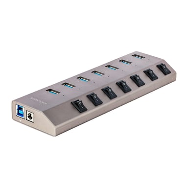 StarTech.com Hub USB-C Autoalimentado de 7 puertos con Interruptores Individuales - Concentrador USB 3.0 a 5 Gbps con Fuente de Alimentación - Ladrón