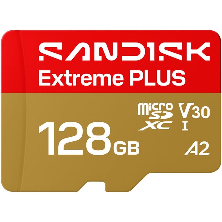 Carte mémoire microSDXC SanDisk Extreme Plus 128 Go UHS-I V30 A2 jusqu'à 250 Mo/s en lecture et 120 Mo/s en écriture Rouge - Neuf