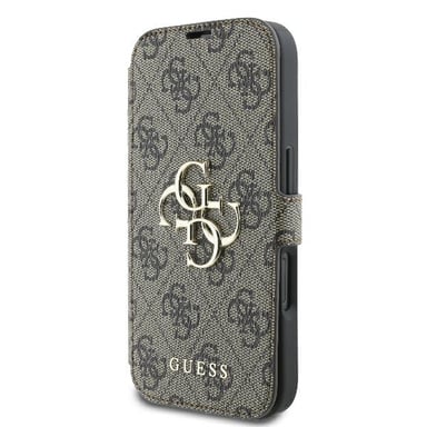 Custodia Guess per iPhone 16 Plus 6,7'' marrone custodia avac flap 4G Metal Logo