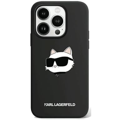 Funda Karl Lagerfeld para iPhone 15 Pro Max 6.7'' negra funda dura Silicona Choupette Head MagSafe