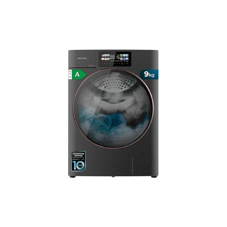 Cecotec Lave linge 9Kg Chargement Frontal Autodose Bolero DressCode 9950 Autodose Inverter 3D Steel A. 1400 Trmin Design Core Matrix Screen Porte Éclairage Intérieur