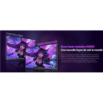 Ecran 27'' marque Koorui G2722P 2560x1440 IPS 200Hz 1200:1 1ms 350cdm² 2xHDMI Displayport AO VESA HDR 400 75x75 Pied HAS Ajustable haut Pivot Inclinable - vue 4