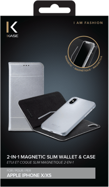 Étui et Coque slim magnétique 2-en-1 pour Apple iPhone X/XS, Argent