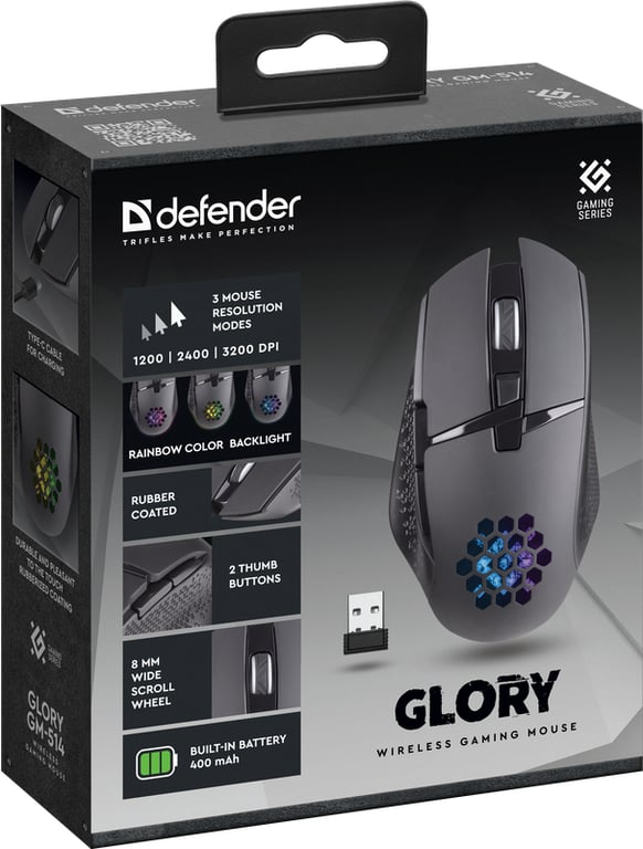 Defender GLORY GM 514 Jouer Droitier RF sans fil Optique 3200 DPI Neuf - vue 3