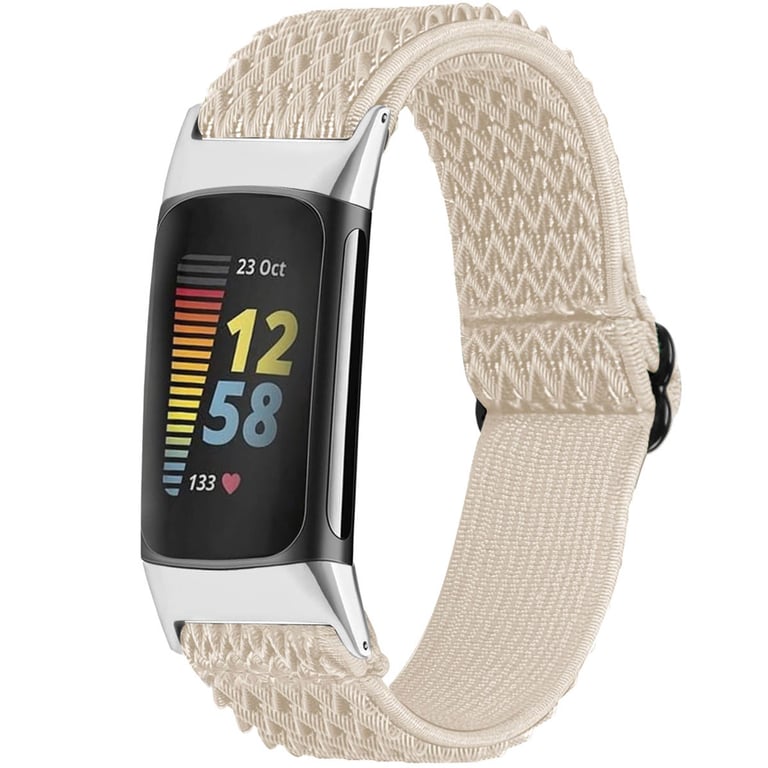 imoshion Bracelet en nylon élastique pour Fitbit Charge 5 - Beige - Neuf