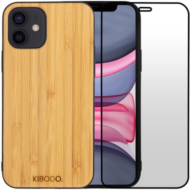 Coque iPhone 11 Bois Bambou & TPU - Verre Trempé 9D Offert - Légère & Résistante - Protection Élégante pour Votre Téléphone