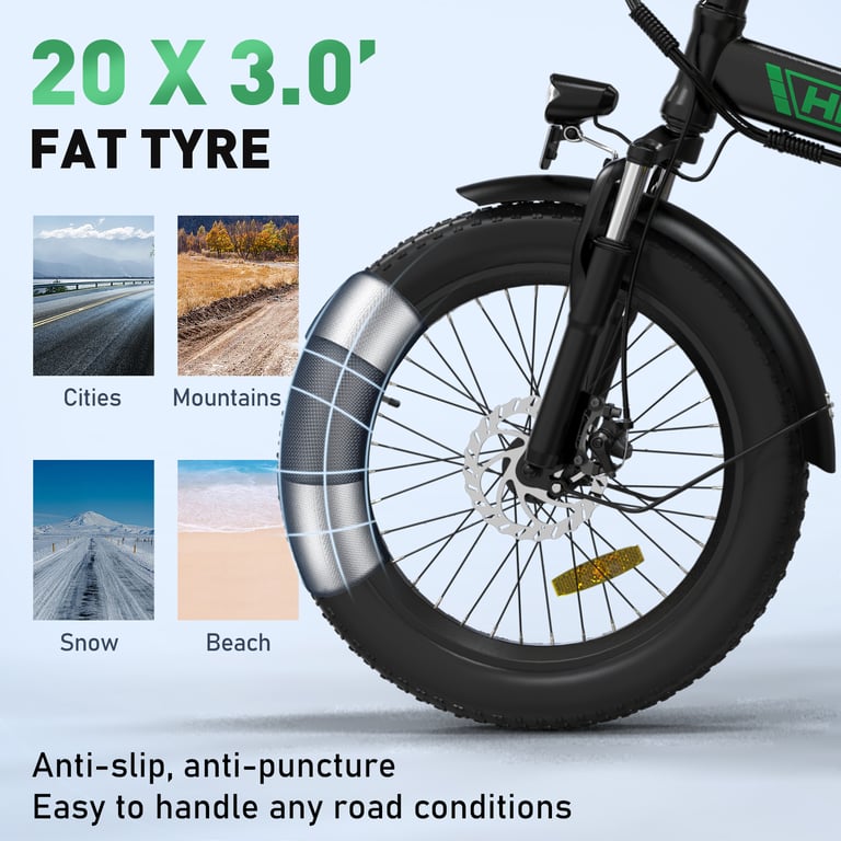Vélo Électrique HITWAY 20 pouces Noir Vert 250W 36V 11.2Ah VTT Fat Bike Electrique Pliable