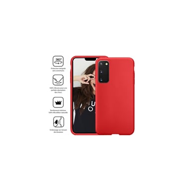 JAYM - Coque Silicone Premium Rouge pour Samsung Galaxy S20 -100% Silicone et Microfibre - Renforcée et Ultra Doux
