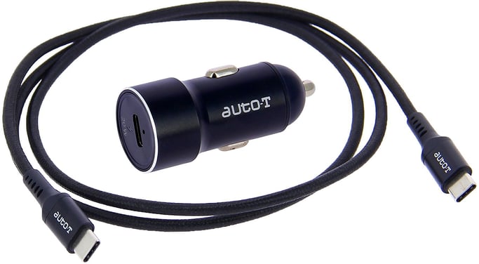 Kit cargador de coche USB-C AUTO-T 540225 20W (5A) 12/24V + cable USB-C 1m antracita