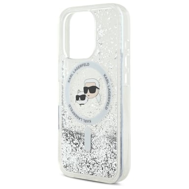 Étui Karl Lagerfeld pour iPhone 16 Pro 6.3'' étui rigide transparent Liquid Glitter Karl&Choupette Head Magsafe