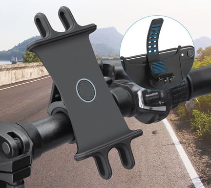 Support Vélo Silicone pour Smartphone Guidon GPS Moto Poussette VTT Rotatif Universel (NOIR)