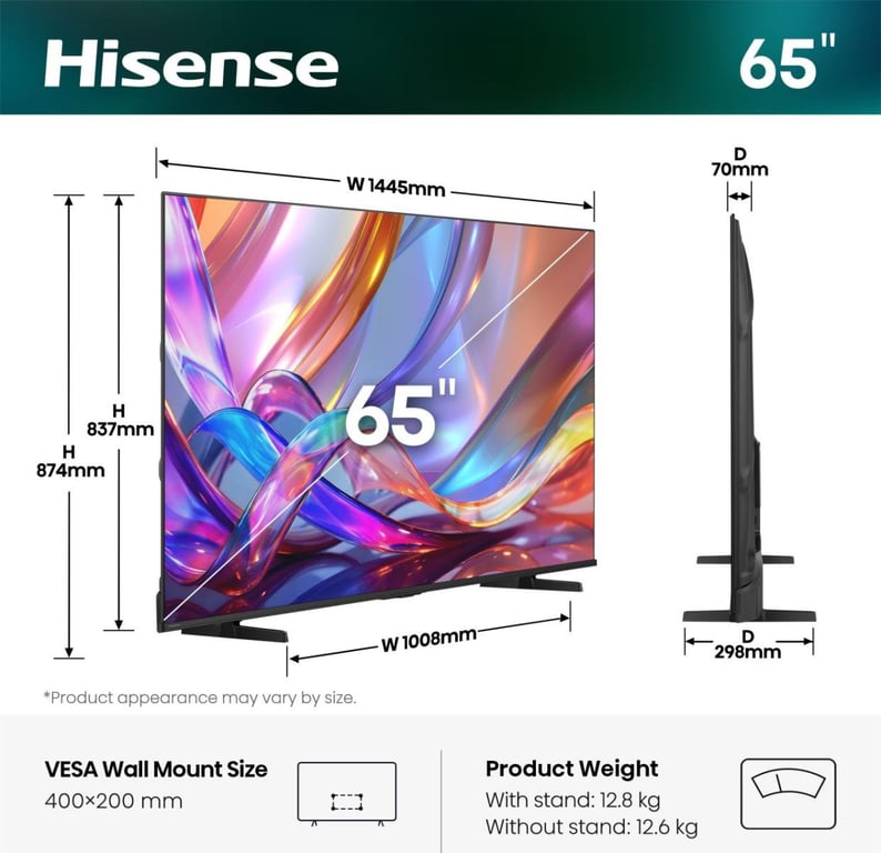 TV Hisense QLED 65Q7S 65 4K UltraHD 60Hz Smart TV VIDAA HDR10 Dolby Vision IQ - vue 3