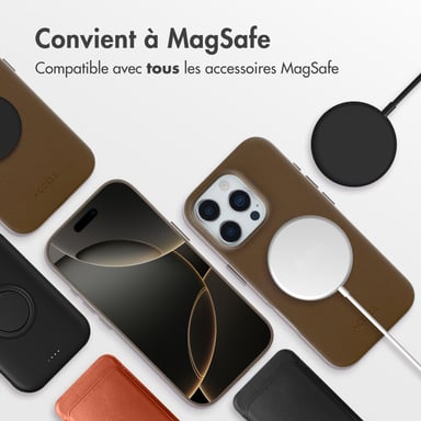 Accezz Coque arrière en cuir avec MagSafe pour Apple iPhone 16 Pro - Marron café