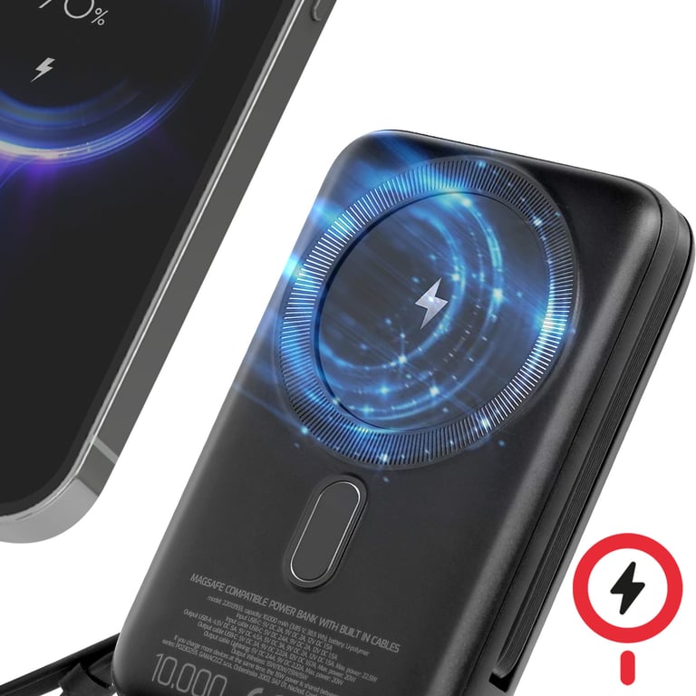 Powerbank MagSafe 10000mAh Câbles USB C + Lightning intégrés Écran LCD Neuf - vue 2