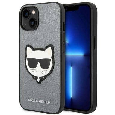 Funda Karl Lagerfeld para iPhone 14 Plus 6.7'' funda rígida plata Saffiano Choupette Head Patch