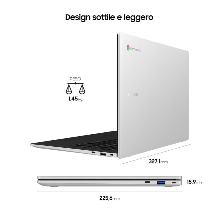 SAMSUNG GALAXY CHROMEBOOK GO 14" 1920X1080 PIXEL INTEL CELERON N4500 4GB LPDDR4X EMMC GOOGLE CHROME GRAY XE340XDA KA1IT - vue 3