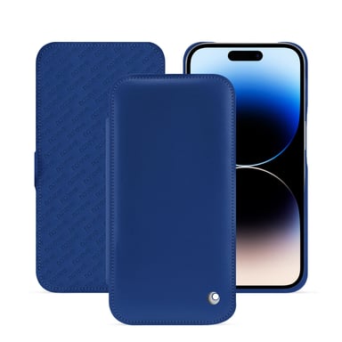 Housse cuir Apple iPhone 15 Pro - Rabat horizontal - Bleu - Cuir lisse