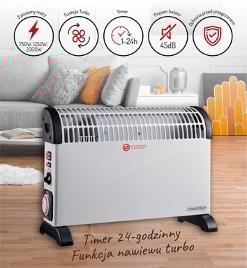 Mesko MS 7741w convector eléctrico temporizador suministro termostato turbo <45dB 2000W